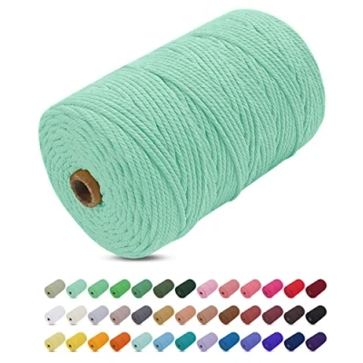 Imagen de Uiopa Hilo Macrame 3mm x 200m, Cuerda Gruesa de Algodon Natural, Cordel Colores Algodón para Manualidades, Pared, Cortinas, Colgar Plantas, Fotos (Menta verde)