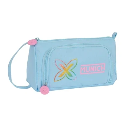 Imagen de Safta MUNICH AZUL CAPRI Portatodo con Bolsillo Desplegable Lleno, Estuche Infantil, Niño, Ideal para Niños en Edad Escolar, Cómodo y Versátil, Calidad Resistencia, 20x8.5x11 cm, Color