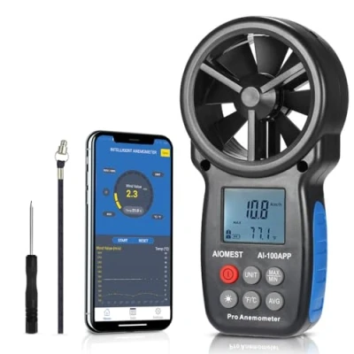 Imagen de AIOMEST AI 100APP Bluetooth Anemómetro Digital, Dispositivo de Mano, Medidor Velocidad del Viento para la Flujo Aire,la Temperatura Viento, el Refrigeración, Probador
