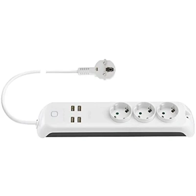 Imagen de Vimar 00447.CK.B Toma múltiple smart, compatible con Alexa y Google Home, 3 salidas SICURY, 4 puertos USB, interruptor luminoso, mando local a distancia por aplicación, enchufe estándar DE/FR