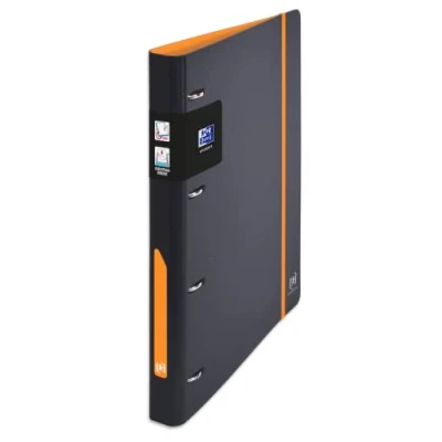 Imagen de OXFORD European Binder For Students A4 Espalda 30mm 4 anillos en D cubierta Polypro expandido bicolor, negro/naranja