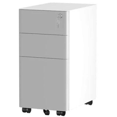 Imagen de YITAHOME Cajonera Oficina con 3 Cajones, Armario Archivador Móvil Ruedas, Metalico Mueble Cerradura y Llave para Carta/A4, Blanco + Gris, 45 x 30 61cm