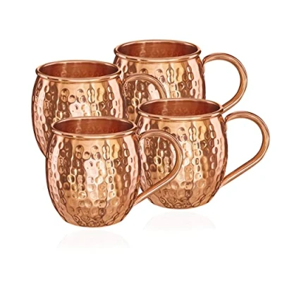 Imagen de NKlaus 4 vasos de cobre puro 100% Ayuverda Copper Oval Moscow Mule 500 ml 11261