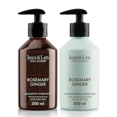 Imagen de Jean &amp; Len set de cuidado capilar Romero y jengibre para cabello seco apagado, champú acondicionador hidratantes en un set, fragancia especiada fresca, sin parabenos ni siliconas, 2x300 ml