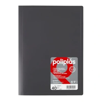 Imagen de Grafoplas I Carpeta con Fundas Plastico 40 Transparentes Tamaño Folio Gris Serie Poliplas Opaco Fabricados en España Tapas Flexibles Gran Capacidad de Almacenaje