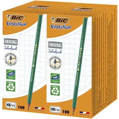 Imagen de BIC Evolution Original Schoolpack, HB lápices de grafito, óptimo para material escolar, gris, 2 cajas 100
