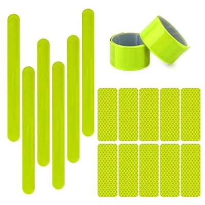 Imagen de 6 Correas Fluorescentes (30 cm), con 10 Tiras Reflectantes, Reflectantes a Prueba de Sol, para Correr, Montar, Senderismo, Camping (Amarillo Verde)