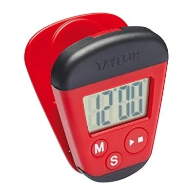 Imagen de Taylor Pro Kitchen Clip Timer, Temporizador Digital de Cocina con Porta Memo e Imán, Plástico, Color Rojo y Negro, 4 x 5.5 7cm, 60 Gramos