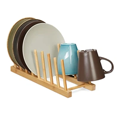 Imagen de Relaxdays Secaplatos, para 8 Platos, Tablas de Picar, Tapas Ollas, Soporte Escurridor Vajilla Bambú, Natural