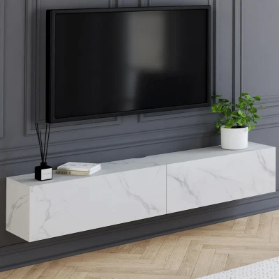 Imagen de Mueble TV suspendido 2 puertas madera efecto mármol 180 cm IDMarket
