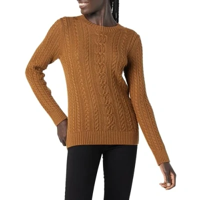 Imagen de Amazon Essentials Jersey de Cuello Redondo y Manga Larga en Punto Trenzado con Ochos (Disponible Tallas Grandes) Mujer, Castaño Oscuro Mezcla, L