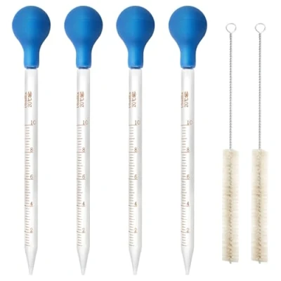 Imagen de pipeta de cristal 10 ml, 4 pipetas cristal, transferencia, medidora líquidos, grande con bola goma x + cepillo limpieza 2