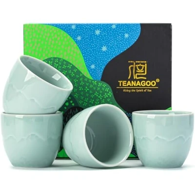 Imagen de TEANAGOO Taza de Té Japonesa, 5.6 Oz/ 160ml,Celedon Azul,H26,4 Pcs/caja,Tazas Japonesas,Tazas Chinas,Tazas Japón Ocupado,Tazas Asiáticas sin Asas,Taza Cerámica para