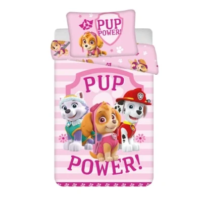 Imagen de Ropa de cama infantil reversible Paw Patrol Skye Everest Marshall Pup Power rosa, funda nórdica 100 x 135 cm y almohada 40 60 cm, 100% algodón