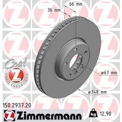Imagen de ZIMMERMANN COAT Z 150.2937.20 Disco de freno 348 36 6/5 5 112 ventilación interna revestido altamente carbonizado BMW: Berlina, X3, 7