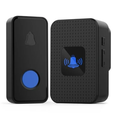 Imagen de Nestling Timbre Inalámbrico, Kit Inalámbrico Exterior Impermeable IP55, Alcance 300m, 55 melodías, 5 Niveles de Volumen, LED Azul para Emergencias en el Hogar Oficina, Negro