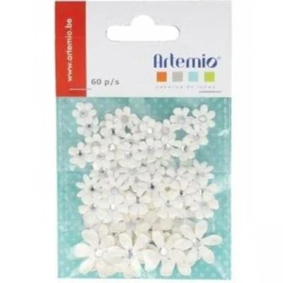 Imagen de Artemio 11060401 Juego de 60 Mini Flores, Papel, 7,5 x 1 11,5 cm, Color Blanco