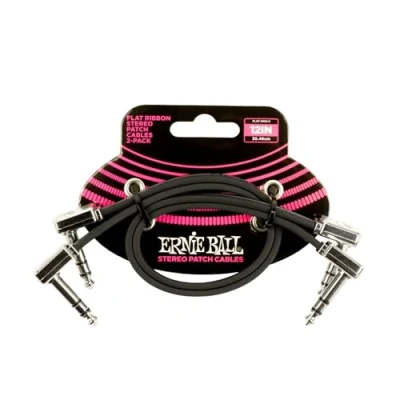 Imagen de Ernie Ball Cable patch estéreo plano de 30 cm. Pack 2. Negro
