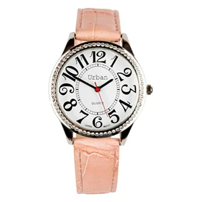 Imagen de Artist Unknown Urban Reloj de Pulsera para Mujer Diamante Plateado Dial y números Grandes Cuarzo analógico japonés con Correa Cuero Rosa PU Ladies