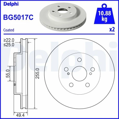 Imagen de DELPHI BG5017C Disco de freno 255 25 5 ventilado revestido sin procesar cojinete rueda, anillo sensor ABS
