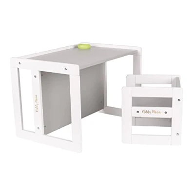 Imagen de KiddyMoon Set Reversible De Mesa Y Silla para Niños TC 002, Blanco/Gris