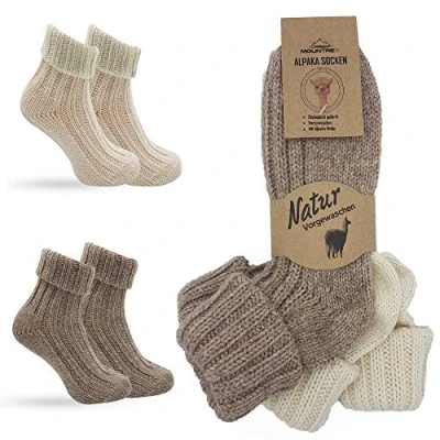Imagen de MOUNTREX® calcetines de alpaca, lana para hombre y mujer, invierno, térmicos, gruesos, 2 pares, Crudo/Beige (con sobre), 35 38