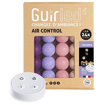 Imagen de GuirLED Guirnalda luminosa bolas de algodón LED USB Mando a distancia inalámbrico Luz nocturna bebé 2h Adaptador red doble 2A incluido 4 intensidades 24 2,4 m Provence