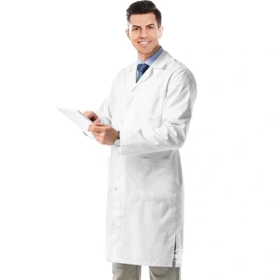 Imagen de AIESI® Bata de laboratorio Medico para hombre blanco algodón 100% sanforizado talla 44