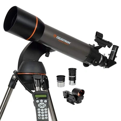 Imagen de Celestron 22096 NexStar 102SLT: telescopio Refractor computerizado portátil Trípode Ajustable, Montura altazimutal con Brazo de Horquilla, Accesorios visionado y Software «Starry Night», Gris/Negro