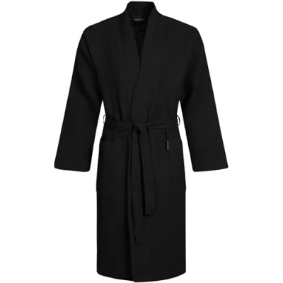 Imagen de Morgenstern Albornoz Hombre Nido De Abeja Ligero 100% Algodon Negro Talla XL