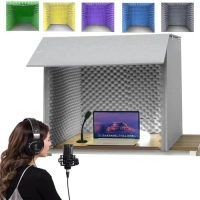Imagen de Dtyubfg Cabina Grabación Portatil,80x80x80cm Sonido Escudo Profesionala, Panel para La En Estudio De Casa, Vocal, Aislamiento Acústico, Podcasting,