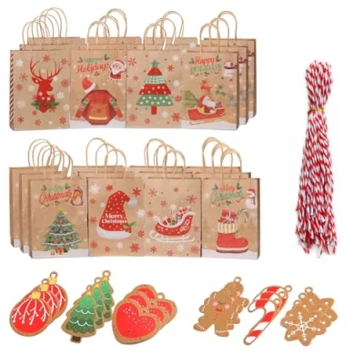 Imagen de EULAPGOE Bolsas de Navidad para Regalo,Bolsas Regalo Papel Kraft Navidad,Bolsa Regalo,Bolsa Dulces Navidad,Bolsas con Asas