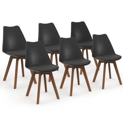 Imagen de IDMarket Juego de 6 sillas escandinavas SARA negras patas oscuras para comedor
