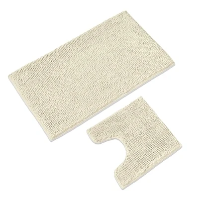 Imagen de WohnDirect Alfombrilla de baño Conjunto Alfombra Juego Antideslizante Lavable para el Cuarto Crema 50 x 80 cm + 45 con Recorte Inodoro