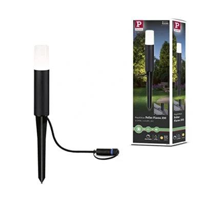 Imagen de Paulmann 94533 Luminaria exterior LED Plug &amp; Shine Baliza Flarea IP65 200mm, blanco cálido, incl. 1x3,6W, regulable, negro, metal, 3000K
