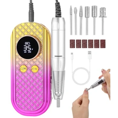 Imagen de Torno para Uñas Profesional ,35000RPM de Inalambrico Pulidor Lima Electrica Portatil Semipermanentes Acrilicas Manicura y Pedicura, Baja Vibración, Salón DIY