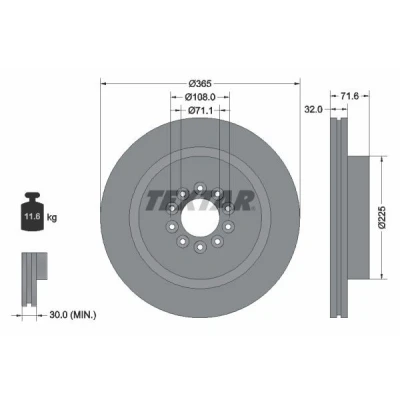 Imagen de TEXTAR PRO 92223103 Disco de freno 365 32 05/10 108 ventilación interna revestido sin perno sujeción rueda, buje rueda JAGUAR: S Type