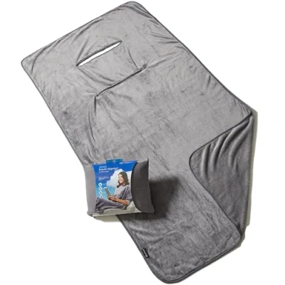 Imagen de Travelrest® Manta de Viaje 4 en 1 Primera Clase con Bolsillo Cremallera Suave y Lujosa También se USA como Soporte Lumbar o Almohada para el Cuello (Incluye Funda)
