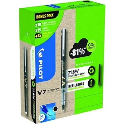 Imagen de Pilot Greenpack V7, Eco, 0,7 mm, negro, 10 bolígrafos y 30 recargas