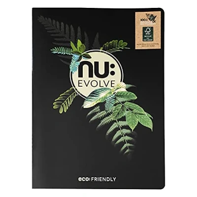 Imagen de Nu Cuadernos Evolve Range Cuaderno reciclado A4 cosido de papelería Bloc notas profesional 80 páginas, color negro