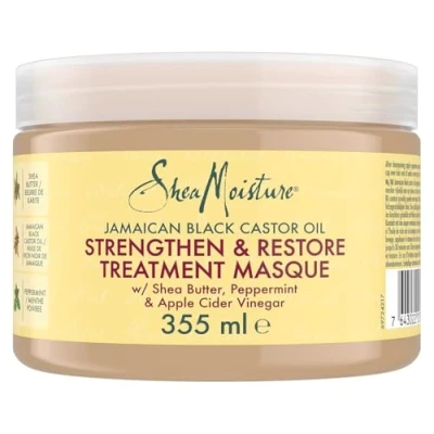 Imagen de SheaMoisture Strengthen &amp; Restore Mascarilla Capilar Para Cabello Natural, Dañado o Tratado Químicamente Con Aceite de Ricino Negro y Manteca Karité Sin Sulfatos 1 x 355 ml