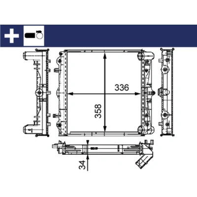 Imagen de MAHLE ORIGINAL CR 383 000S Radiador, refrigeración del motor 355 350 32 con soporte, accesorios pinza/grapa Aletas soldadas
