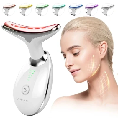 Imagen de ANLAN Masajeador Facial Reafirmante, Cara Cuello Electrico para Reducir Microcorrientes Lifting Antiarrugas, EMS GUA SHA Dispositivos con 7 Colores Luz Terapia
