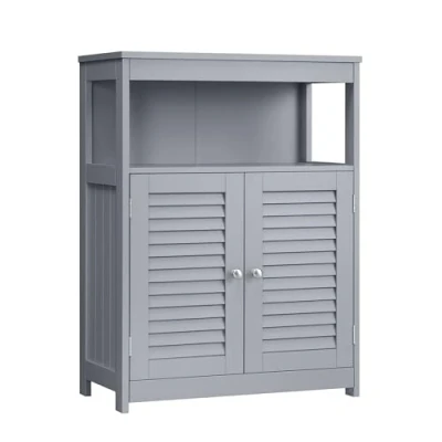 Imagen de VASAGLE Armario del Baño, Mueble de Cocina, Organizador con Compartimiento Abierto, Almacenaje 2 Puertas, 30 x 60 80 cm, Gris Paloma BBC040G02