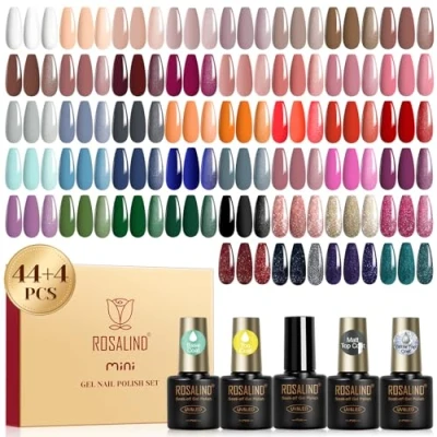 Imagen de ROSALIND Pintauñas Semipermanentes, 48 Piezas Esmaltes Semipermanentes Para Uñas Marrón Rojo Naranja Rosa Azul Verde Gris Colores, UV/LED Semipermanente Otoñales Invernales Regalo