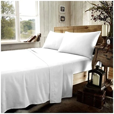 Imagen de GC GAVENO CAVAILIA Sábana Bajera Ajustable de Franela Lujo, 100% algodón Cepillado, Accesorio fácil Cuidado, Ropa Cama Suave y acogedora, Color Blanco, tamaño Individual