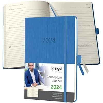 Imagen de SIGEL C2468 Conceptum Agenda semanal 2024, aprox. A5, azul, tapa dura, dos páginas = una semana, 192