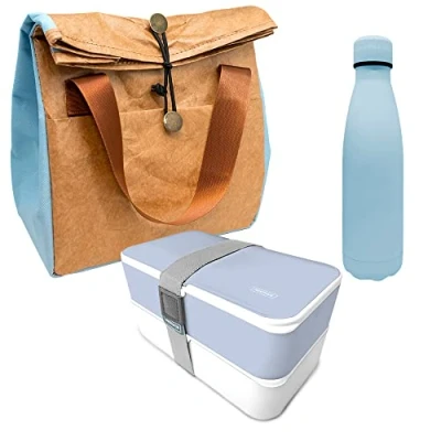 Imagen de NERTHUS FIH 1041 SET Botella Doble Pared Acero Inoxidable Azul + Tartera Bolsa Térmica