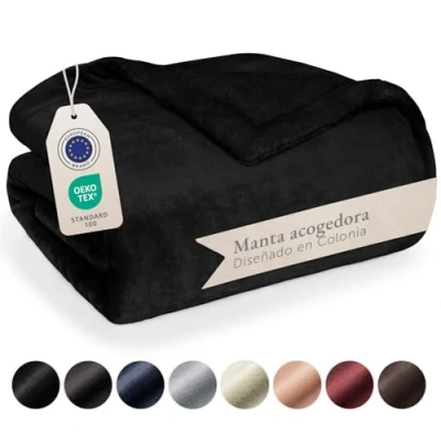 Imagen de Blumtal Mantas para Sofá Reversible de Sherpa y Franela Suave Manta Polar 100% Microfibra Extra Suave, sofá, Cama o Sala Estar, Negro, 230 x 270 cm