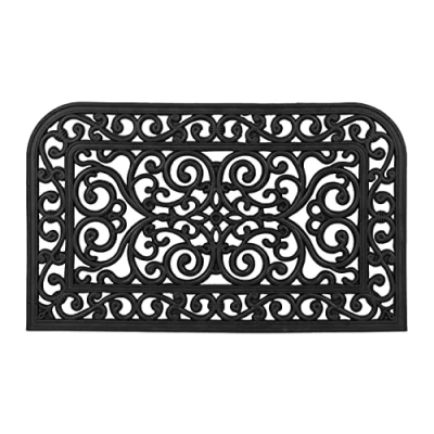 Imagen de Relaxdays Felpudo Goma, 45 x 75 cm, Antideslizante, Resistente a Intemperie, con Arabescos, Interior y Exterior, Negro, Caucho
